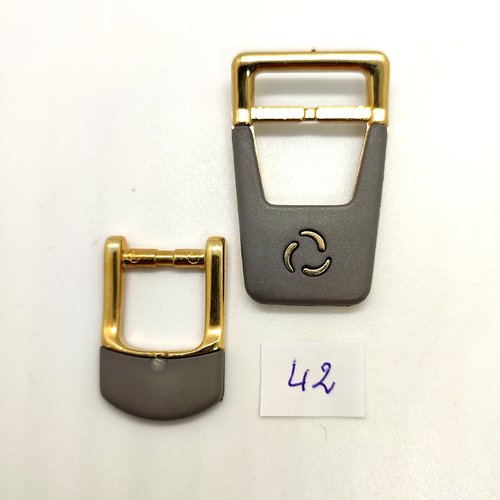 2 boucles de ceinture coulissante en résine gris et doré - 23x29mm et 29x42mm