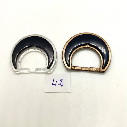 2 boucles de ceinture coulissante en résine noir transparent et bronze - 30x36mm