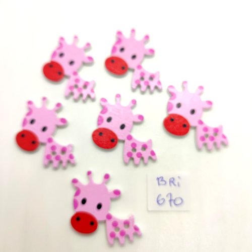 6 boutons fantaisie en bois rose et rouge - une girafe - 25x35mm - bri670