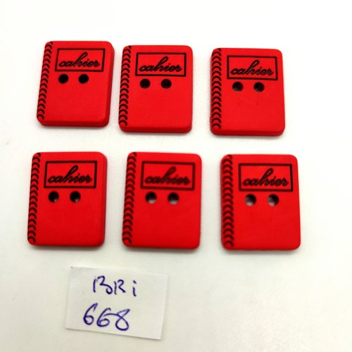 6 boutons fantaisie en bois rouge - cahier - 15x18mm - bri668