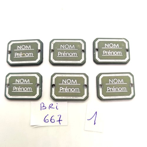 6 boutons fantaisie en bois gris et blanc - nom et prénom - 14x20mm - bri667