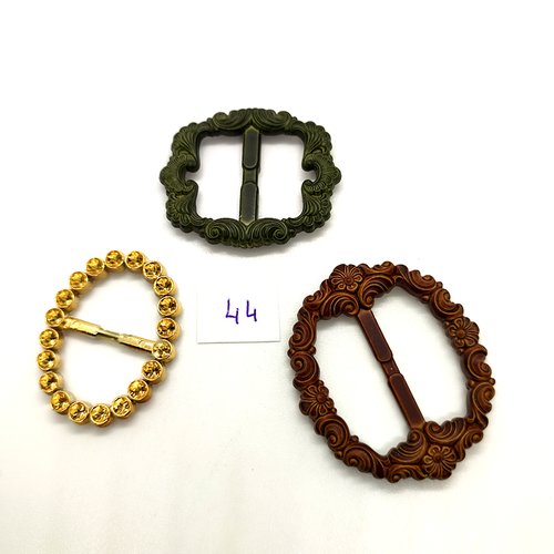 3 boucle de ceinture coulissante en résine doré vert et marron - 30x40mm - 35x42mm et 41x49mm