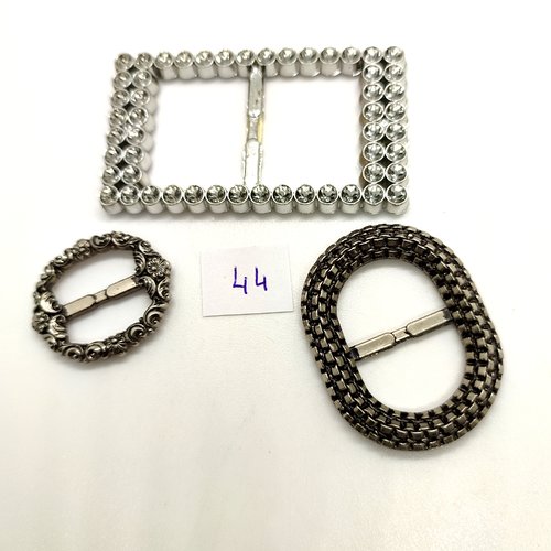 3 boucle de ceinture coulissante en résine argenté - 64cm - 34x44mm et 26x31mm