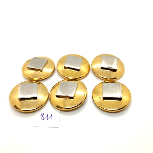 6 boutons en métal doré et argenté - 28mm - 811