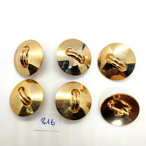 6 boutons en métal doré - 28mm - 816
