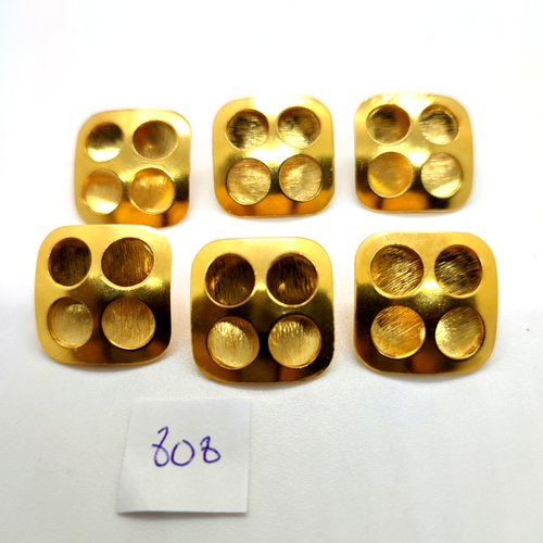 6 boutons en métal doré - 20x20mm - 808