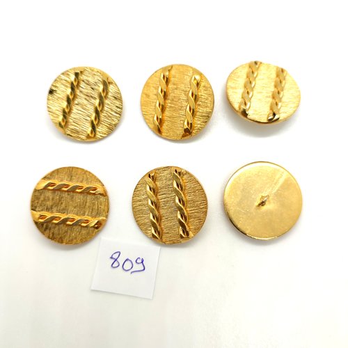 6 boutons en métal doré - 23mm - 809