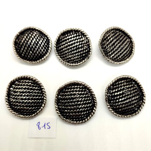 6 boutons en métal argenté - 32mm - 815