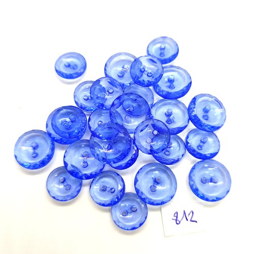 26 boutons en résine bleu transparent - 15mm et 13mm - 812