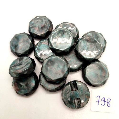 14 boutons en résine bleu marbré - 18mm - 798