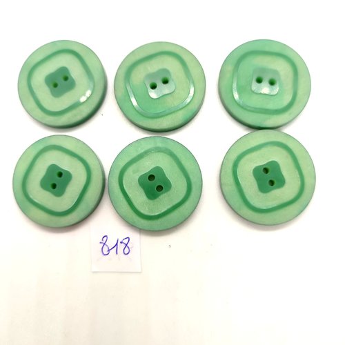 6 boutons en résine vert - 27mm - 818