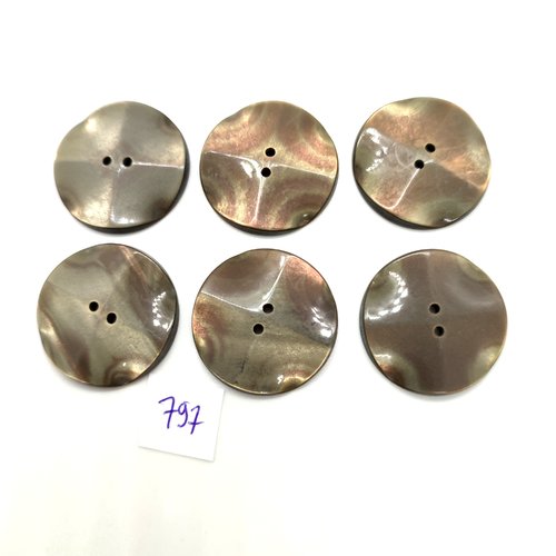 6 boutons en résine gris - 27mm - 797