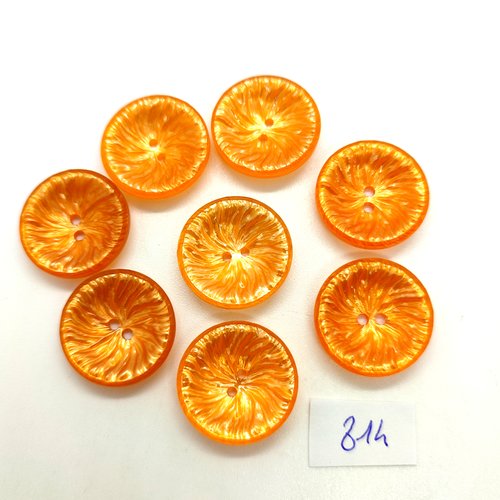 8 boutons en résine orange - 22mm - 814