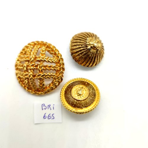 3 boutons en métal doré - entre 22mm et 32mm - bri665