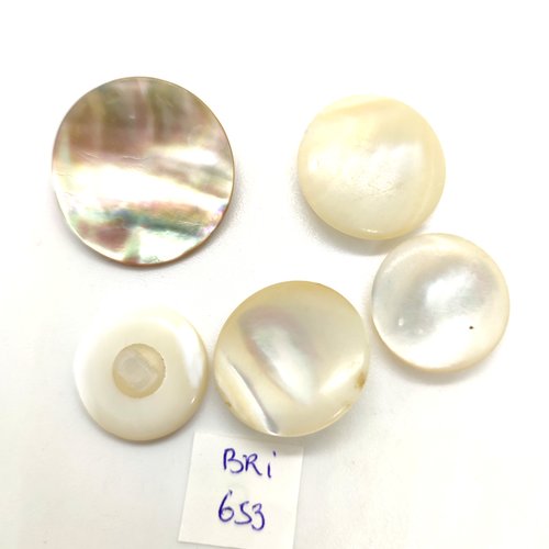 5 boutons en nacre ivoire - entre 20mm et 28mm - bri653