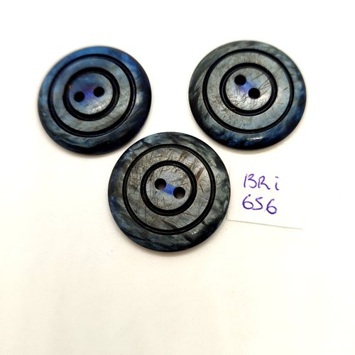 3 boutons en résine gris et noir - 26mm - bri656
