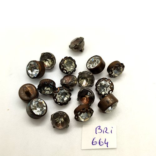 17 boutons en métal bronze et strass - 10mm - bri664