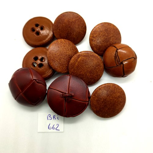 10 boutons en cuir marron entre 23mm et 27mm - bri662