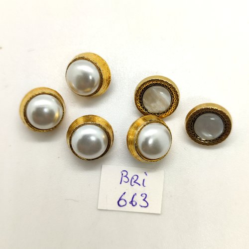 6 boutons en résine et métal doré - 13mm - bri663