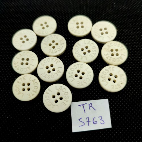 13 boutons en résine blanc - haute couture - lacoste - 15mm - tr5763