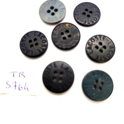 7 boutons en résine noir et gris - haute couture - lacoste - 18mm - tr5764