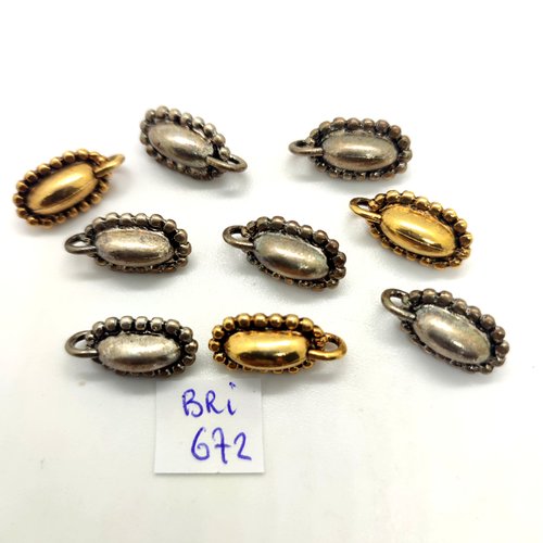 9 pendentif en métal argenté et métal  doré - 10x18mm - bri672