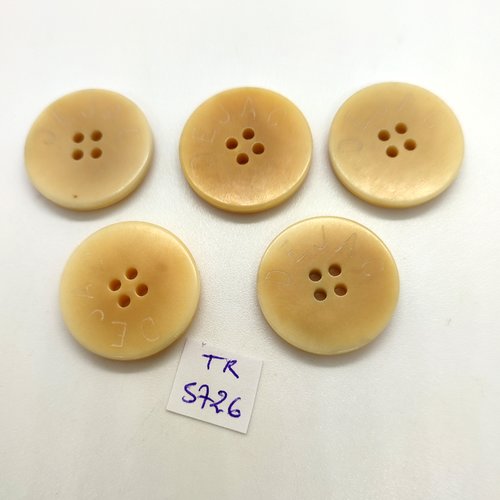 5 boutons en résine beige - dejac - 26mm - tr5776