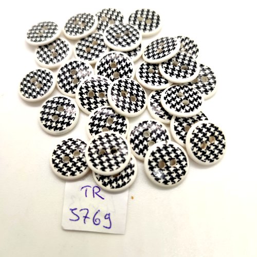 28 boutons en résine blanc et noir - 13mm - tr5769