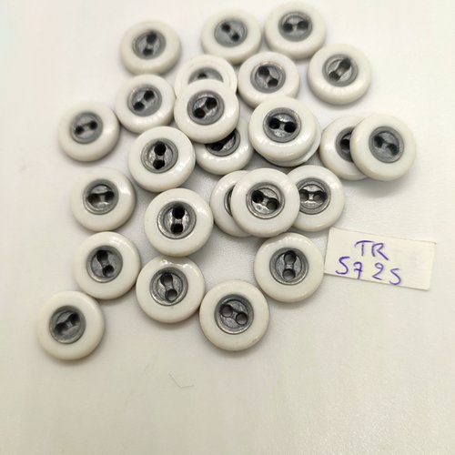 27 boutons en métal argenté et résine blanc - 13mm - tr5775
