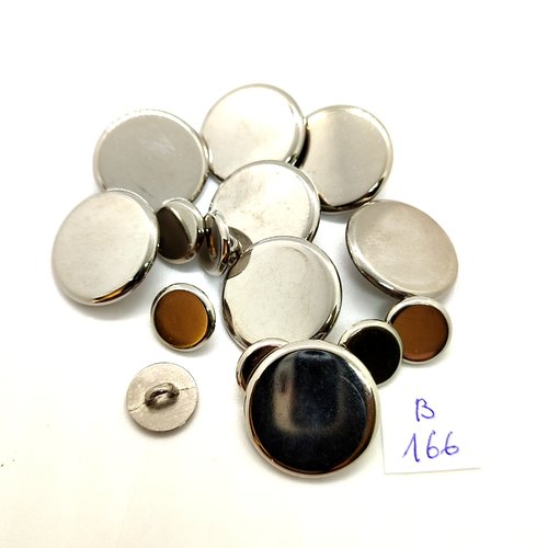 15 boutons en métal argenté - 23mm et 13mm - 166b