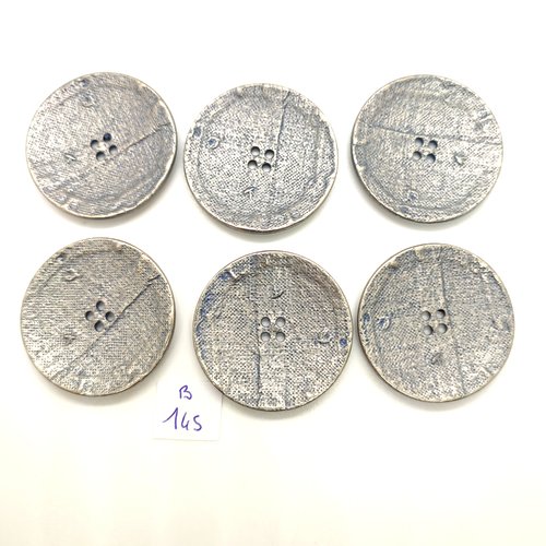 6 boutons en résine gris - 40mm - 145b