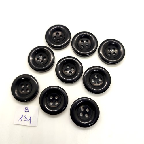 8 boutons en résine noir - 20mm - 131b