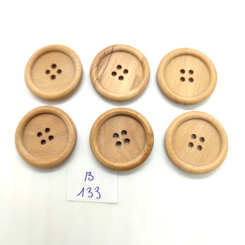 6 boutons en bois marron - 25mm - 133b