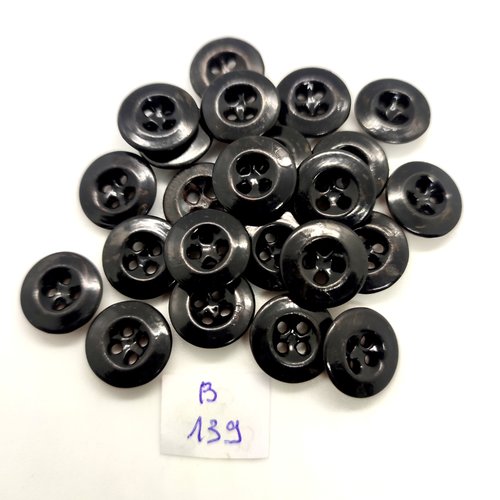 23 boutons en résine noir - 14mm - 139b