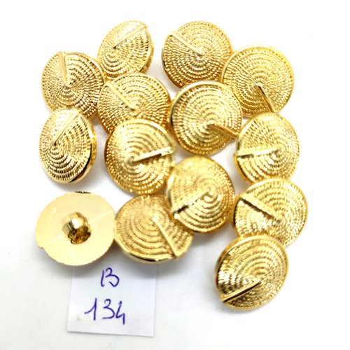 14 boutons en résine doré - 15mm - 134b