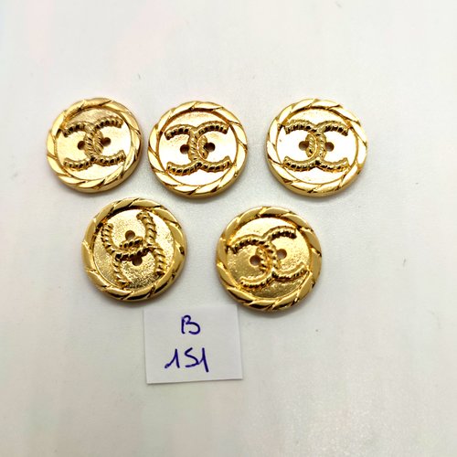 5 boutons en résine doré - 20mm - 151b