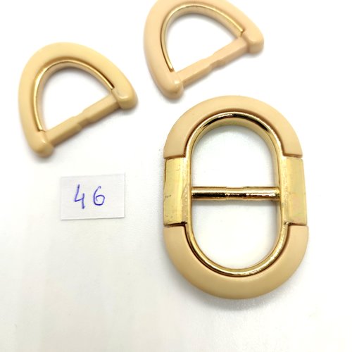 3 boucles de ceinture coulissante en résine beige et argenté - 29x31mm et 34x49mmmm