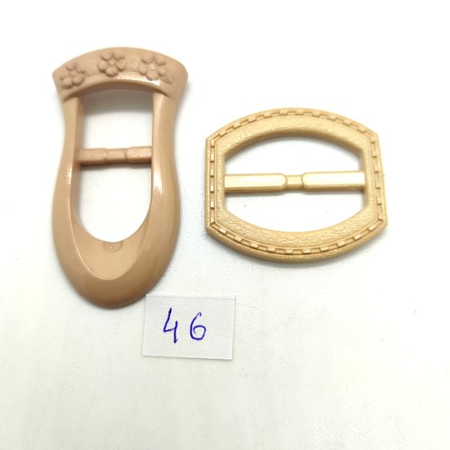 2 boucles de ceinture coulissante en résine beige - 29x52mm et 31x34mm