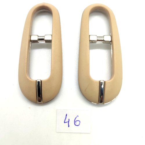 2 boucles de ceinture coulissante en résine beige et argenté - 22x55mm
