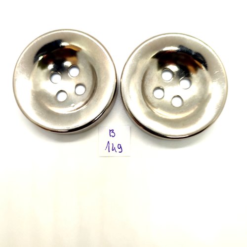 2 boutons en métal argenté - 51mm - 149b