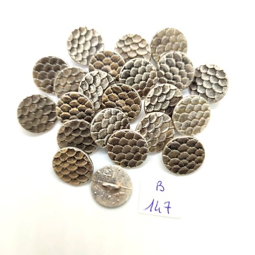 22 boutons en métal argenté - 15mm - 147b