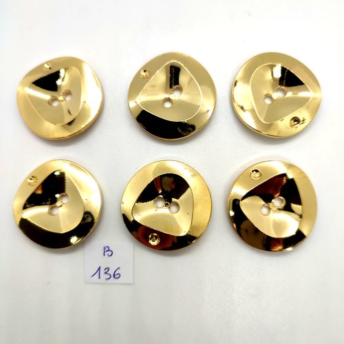 6 boutons en résine doré - 28mm - 136b