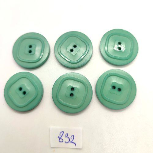 6 boutons en résine vert - 22mm - 832