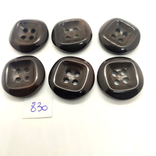 6 boutons en résine marron - 27mm - 830