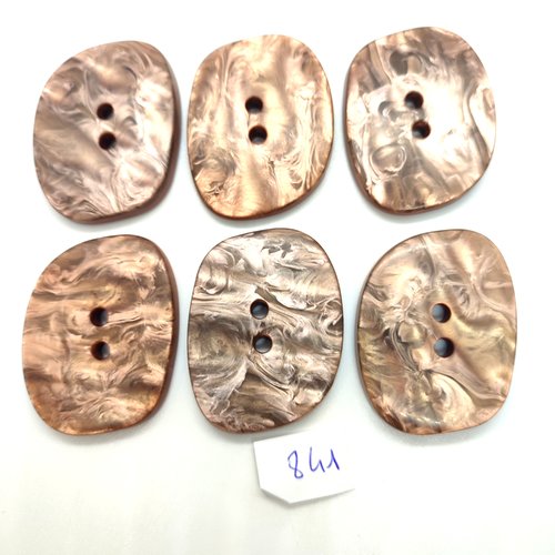 6 boutons en résine marron - 35x45mm - 841