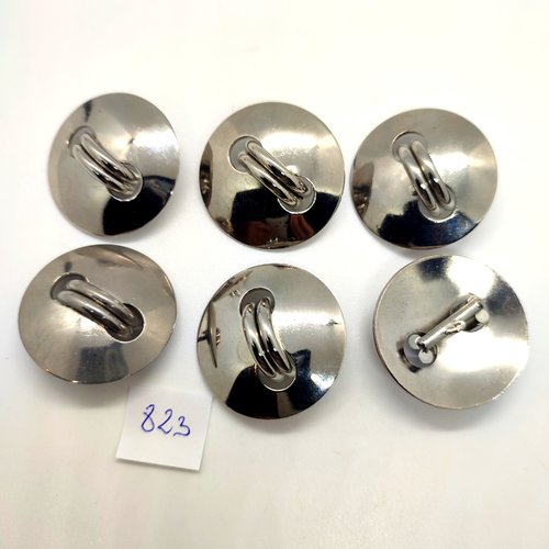 6 boutons en métal argenté - 33mm - 823
