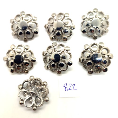 7 boutons en métal argenté - 24mm - 822