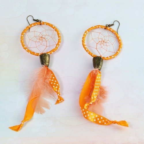 Boucles d'oreilles attrape-rêves orange