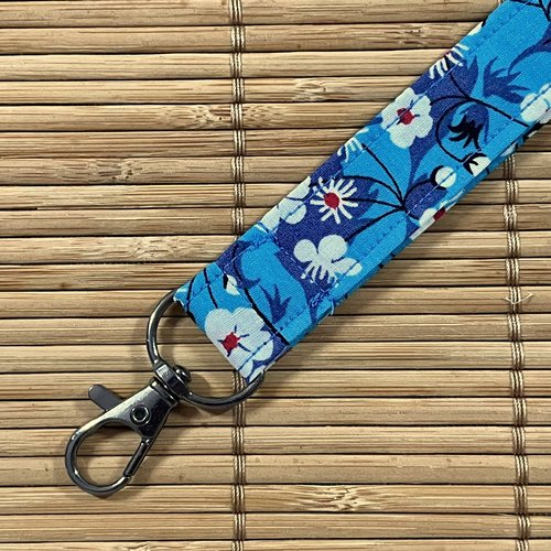 Porte-clés lanière bleu électrique à fleurs