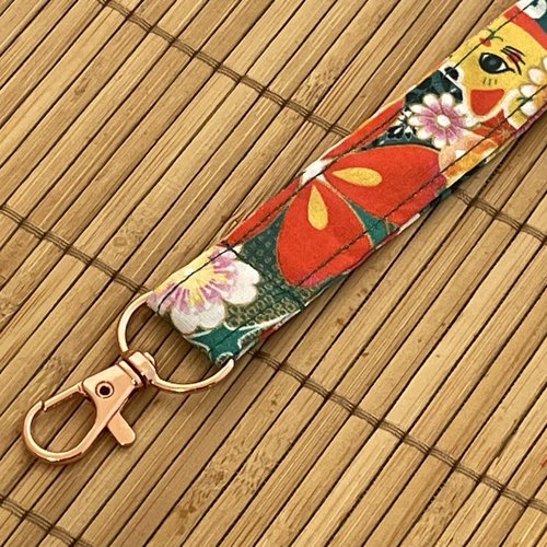 Porte-clés lanière en tissu chat